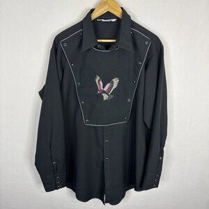Vintage MWG Canada Western Bib Front Snap Shirt Eagle Embroidery XL Black